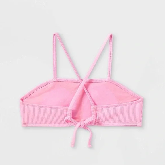 Girls Bandeau Ribbed Top & High Rise Hipster Ribbed Bottom Bikini Swim Set L - Picture 4 of 10